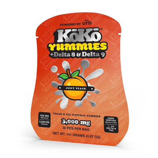 Koko Yummies Juicy Peach Delta 8 & Delta 9 Vegan Gummies